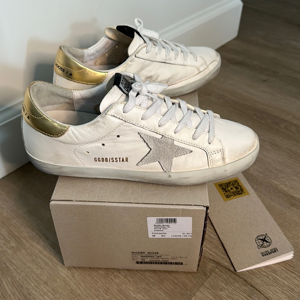Golden Goose Superstar White/washed gold sz 39 worn twice with original box